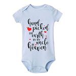 Hand Picked For Earth By My Uncle In Heaven Baby Birth Announcement Bodysuit Rompers, D-blue, 9 Months