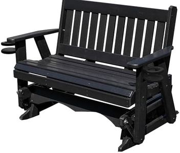Ecommersify Inc 5FT Amish Glider Handmade in USA Poly Lumber Wood Mission Porch Glider with Cupholders HeavyDuty Everlasting PolyTuf HDPE No Wood fibers and 1000 lbs Limit,Stainless Steel Hardware