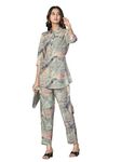 NAINVISH Women's Muslin Printed Straight Shirt Collar Co-ord Top & Pant Set (SD623_KB-XXL_Multicolor)