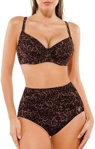 Popilush Shapewear Swimsuits for Women Tummy Control High Waisted Bikini Sets Push Up Ruched Two Piece Bathing Suit Leopard Print