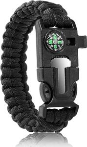 Paracord Survival Bracelet Emergency 5-in-1 Camping Gear Kits,with Detachable Parachute Rope,Fire Starter,Embedded Compass,Whistle&Emergency Multitools (Black)