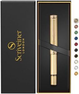 Scriveiner Brass EDC Luxury Rollerball Pen, Stunning Heavy Pocket Pen, Hand Brushed Finish, Cool Writing Pen, Best Pen Gift for Men, Women, German Schmidt Refill, Nice Fancy Office Designer Pen Set