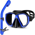 Honlanor Snorkel Set, Snorkel Dry Top Snorkeling Gear for Adult, Panoramic View Anti-Fog Mask, Dry Top Snorkel and Gear Bag, Man Woman Snorkel Gear for Swimming Training Snorkeling Diving, Blue