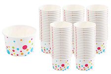 Paper Ice Cream Cups (Polka Dots Design) - 100-Count - 8 oz Disposable Dessert Bowls for Hot or Cold Food, 8-Ounce Party Supplies Treat Cups for Sundae, Frozen Yogurt, Soup, White