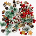 TSLBW 108 Pieces Christmas Wreath Making Decorations Natural Pine Cone Red Holly Berries Pine Needles Branches Fake Acorns DIY Xmas Wreath Making Supplies Christmas Tree Ornament