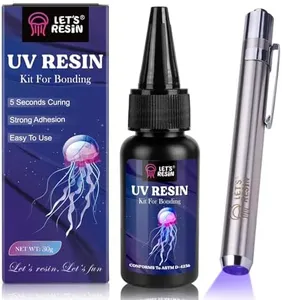 LET'S RESIN UV Resin Kit with Light, Bonding&Curing in Seconds, 30g UV Resin Kit with UV Flashlight for Welding, Jewelry UV Glue Adhesive for Plastic Repair, Glass Light, Craft Decor