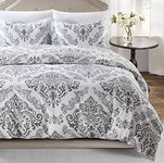 Home Beyond & HB design - 2 Piece Duvet Cover Set, 1 Printed Zipper Closure Duvet Cover with 1 Pillow Sham, Ultra Soft Brushed Microfiber, Twin Size, Grey Printed Pattern