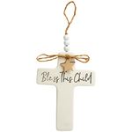 C.R. Gibson BCC-21544 Bless This Child Ceramic Baby Cross Religious Nursery Décor, 4.5" W x 6.5" H, Multicolor