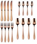 Star Work 16 Piece Cutlery Set | Gold Coated Stainless Steel Grade 304 | Food Grade | Dishwasher Safe | Kitchen Dining Collection (Set of 16 – 4 Spoon + 4 Fork + 4 Knife | 4 Tea-Spoon)