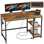 JOISCOPE Computer Desk, 120cm Office Desk with Power Outlets, USB & Type-C and Shelves, Modern PC Desk with Hook, Study Table for Writing, Small Desk for Bedroom Home Office, Vintage Oak