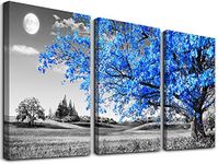 Wall Art For Living Room black and white Blue tree moon Canvas Wall Decor for Home artwork Painting 12" x 16" 3 Pieces Canvas Print For bedroom Decor Modern Salon kitchen office Hang a picture