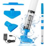 Handheld Pool Vacuum with Telescopic Pole, 3 in 1 Cordless Rechargeable Pool Vacuum, Over 100 Mins Running Time, Deep Cleaning for Above & In-ground Pools, Hot Tubs, Spas (Blue-01)