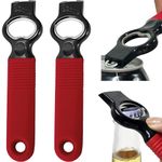 DUNLAGUE Soda Can Opener and Beer Bottle Opener Bartender with 4.2" Long Silicone Handle, Pop Top Can Tab Opener for Long Nails, Bottle Opener for Arthritic Hand and Seniors 2-Pack Red