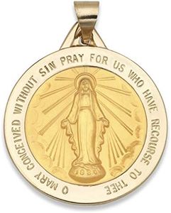 RP 14k Yellow Gold Polished Miraculous Virgin Mary Double Sided Pendant Medal, 1" Size of Quarter
