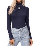 Ekouaer Women's Turtleneck Long Sleeve Shirts Lightweight Base Layer Solid Slim Fit Tops, Navy, XL