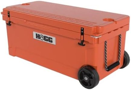 Ice Cooler with Wheels and Handle - 110qt Sangria Sunset, Wheeled Cooler, Insulated Ice Chest with Wheels and Handle for Fishing and Camping with Dry Storage, Bottle Openers, and Cupholders