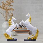 GW Creations Horse Showpiece Vastu,Fengshui Figurine Home Decor Items Decorations&Gifting Running Horse Statue for Money & Wealth-Polyresin (Set of 2,White & Gold)