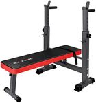 BLACK LORD Foldable Flat Weight Bench Press with Barbell Rack, Adjustable Weight Lifting Bench for Muscle Crunch Curl Exercise, Multi-Station Home Gym Bench for Fitness Workout, 250kg Capacity, Red