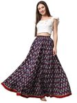 NYPA Women Ethnic Wear Gota Lacs Work Printed Flared Full Length Long Skirt Blue