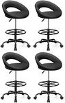 BESTFAIR Office Drafting Chair - Bar Stools with Back Support, Adjustable Foot Rest and Wheels, Shop Rolling Swivel Chair for Standing Desk Counter Kitchen Salon Home Vanity, Black 4 Pack