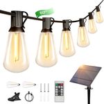 Torkase Solar Festoon Lights Outdoor, 60FT Solar String Lights Waterproof with 25+2 Shatterproof LED Bulbs, Remote Control Timer, Garden Lights with 3 Modes, Battery Operated, for Patio Fence Camping