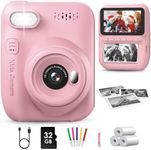 GREENKINDER Kids Camera Instant Print, 3.0'' Large Screen Instant Camera for Kids, 1080P Kids Digital with 32GB Card & 3 Rolls Print Paper, Gift Toy Selfie for Girls Age 3-12, Pink