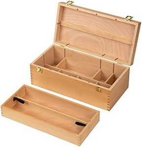 MEEDEN Medium Art Supply Storage Box - Multi-Function Solid Beech Wooden Chest/Art Tool Box with Lift Out Trays for Paint Brush, Pencil, Pastel, and More Art Supplies 14-1/5"W × 5-1/8"D × 4-1/3"H