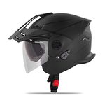 Steelbird SBH-23 GT Plus Open Face ISI Certified Helmet with Inner Sun Shield (Medium 580 MM, Dashing Black)