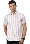 Majestic Man Men Classic Slim Fit Opaque Striped Half Sleeve Cotton Casual Shirt (X-Large, Light Purple)