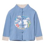 Mud Kingdom Embroidery Tops New Years Jacket Long Sleeve Button Traditional Festival Clothes Cotton Linen Chines Tang Retro Outerwear Fall Blue Little Boys 6 Years