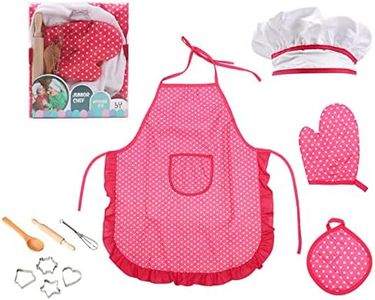 11 PCS Apron for Little Girls Kids Cooking Baking Set Chef Hat Mitt & Utensil for Toddler Dress Up Chef Costume Role Play(Pink)