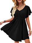 Beluring Short Dresses for Women V Neck Shirt Dress Loose Casual Dress Black Size 22-24