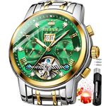 OLEVS Mens Automatic Watch Self Winding Mechanical Gold Skeleton Fashion Luxury Dress Moon Phase Stainless Steel Tourbillon Wrist Watch for Men Date Gifts