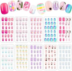 240 Pieces Fake Nails for Kids Girls Artificial Kids Press on Nails Full Cover Short Acrylic Stick On Nails False Nail Tips Kit for Children Little Girls Nail Art Decoration (Stars)