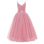 Glamulice Flower Girl Wedding Dress Long A Line Girls Lace Bridesmaid Pageant Dresses Dusty Pink Tulle Spaghetti Strap 11 12 Kids Formal Dance Elegant Party Dress Family Portraits Ball Gown