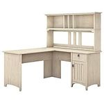 Bush Furniture Salinas 60W L Shaped Desk with Hutch in Antique White