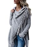 CEASIKERY Women's Tassel Hem Long Cardigan Knitwer Pullover Poncho Coat Sweater, Light Gray, (US) Large