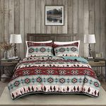 Chezmoi Collection Dune 3-Piece Southwestern Cowboys Aztec Quilt Set - Multicolor Teal Brown Beige Tan Red Printed Microfiber Bedspread Set, King (118" x 95")