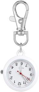 Homoyoyo Clip On Pocket Watch: Nurse Glow Pointer Watch with Clip and Lapel Option Nurses Fob Hand for Women Unisex Hanging Digital Fob for Doctors(White)
