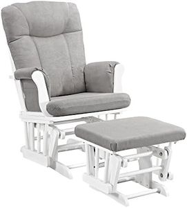 Angel Line Monterey Glider & Ottoman, White Finish - Grey Cushion