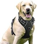 rabbitgoo Dog Harness Large Dog No Pull Pet Harness with 2 Leash Clips, Adjustable Soft Padded Pet Vest Harness, Reflective No-Choke with Easy Control Handle for Training or Walking, Black, L