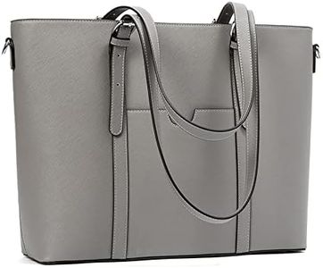 BROMEN Women Briefcase 15.6 inch Laptop Tote Bag Vintage Leather Handbags Shoulder Work Purses Grey