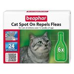 Beaphar, Cat Spot-On Repels Fleas, Plant-Based Parasite Protection, Contains Natural Herbal Extract Margosa, Up to 24 Weeks Protection, 6 Pipettes