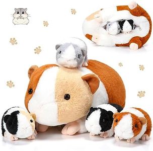 Jenaai 5 Pcs Guinea Pig Stuffed Animals, 16 Inch Big Mama Hamster Realistic Stuffed Animals with 4 Cute Plushie Babies Soft Guinea Pig Toys Guinea Pig Doll Pillow for Adults Boys Girl Birthday Holiday