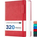 NIRMIRO A5 Notebook Journals for Women/Men Work, 320 Pages Hardback Leather Notebook Notepad with 100GSM Lined Paper, Writing Note Book with Pen Holder, Red, 14 x 21 cm