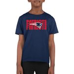 Team Fan Apparel NFL Youth Repeating Logo Football T-Shirt Unisex Tag Free Comfortable, Kids Boys Girls, Lightweight Soft, Navy, Medium