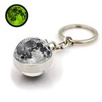 HUNO Glow In The Dark Solar System Planet Keychain Earth Saturn Moon Sun Luminous Galaxy Keyring-Saturn, Moon, 8cm