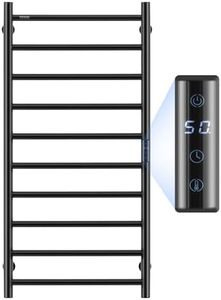 VEVOR Calentador de Toallas con Radiador Toallero con 10 Barras Calentador de Toallas Impermeable con Temporizador y Pantalla LED 5 Niveles de Temperatura Ajustables Montado en la Pared, Negro