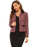 Allegra K Women's Elegant Vevelt Collared Tweed Blazer Jacket Coat Red Medium