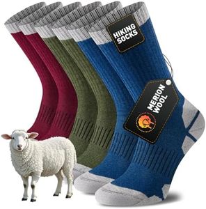 Niorasen Merino Wool Hiking Walking Socks for Men Women, Cushioned Anti Blister Performance Crew Socks for Sports Running, Cycling, Trekking, Work, Casual, Thicked Sock 3 Pairs